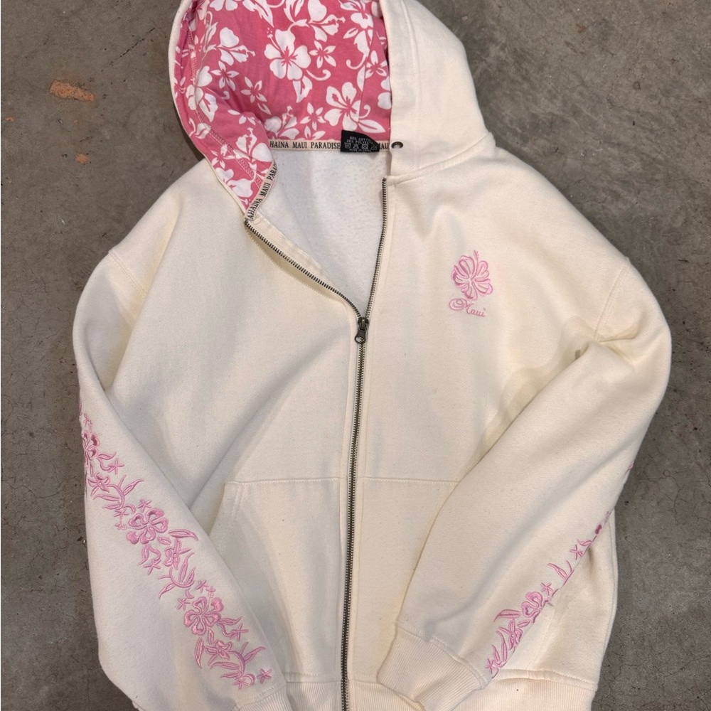 Paradise Lahaina Cream Hoodie with Pink Floral Design